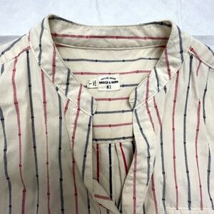 Women's Bridge & Burn Cream, Red & Blue Striped Blouse Top Size Large L